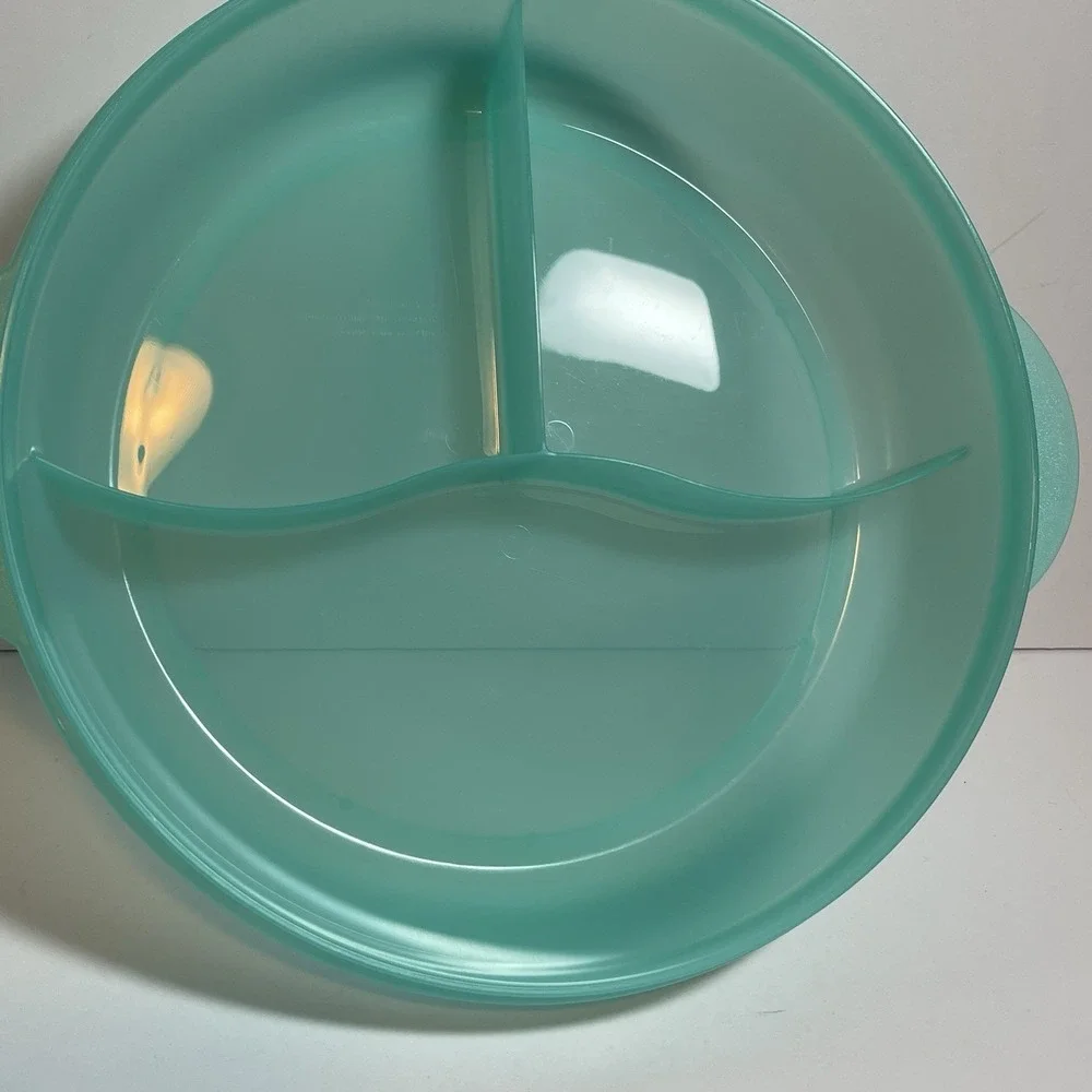 Tupperware Crystal Wave Plus #3284C Divided Container Dish w/ Lid Teal Blue Nice